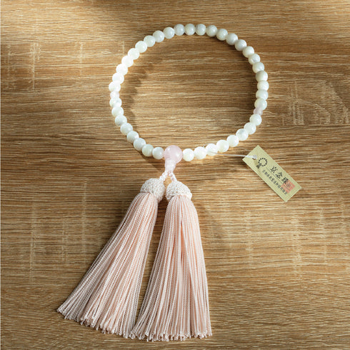 【念珠】蝶貝 片手 紅水晶仕立 本絹頭房 SN002