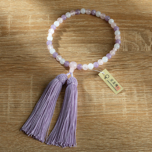 【念珠】淡貴石 片手7mm 紅水晶仕立 本絹頭房 SN003