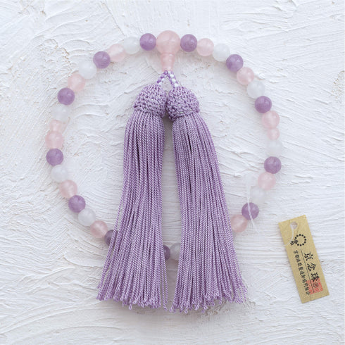 【念珠】淡貴石 片手7mm 紅水晶仕立 本絹頭房 SN003