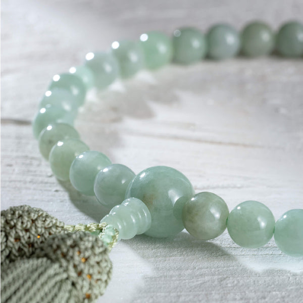 【念珠】ビルマ翡翠 片手8mm 共仕立 本絹頭房 SN005