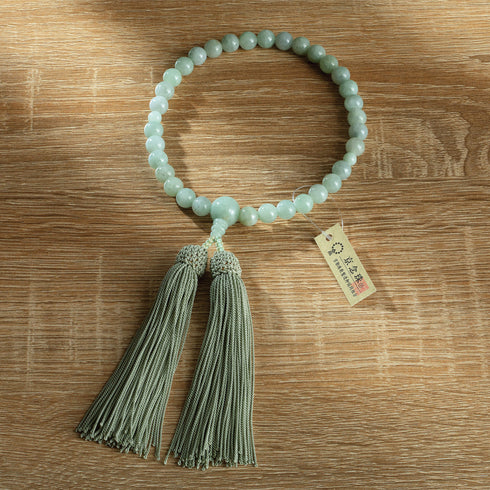 【念珠】ビルマ翡翠 片手8mm 共仕立 本絹頭房 SN005