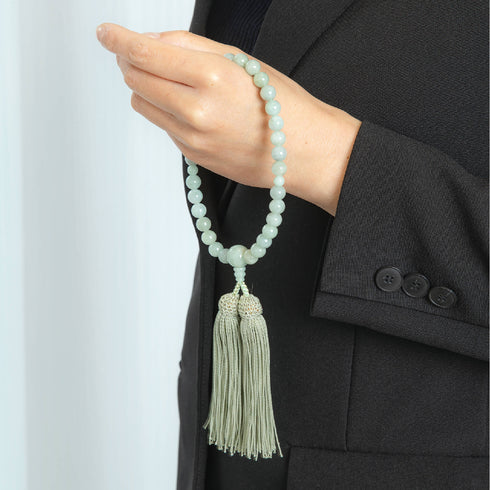 【念珠】ビルマ翡翠 片手8mm 共仕立 本絹頭房 SN005