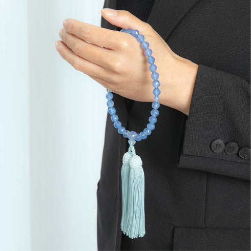 【念珠】ブルーカルセドニージュエリーカット 片手8mm 共仕立 本絹頭房 SN007