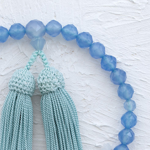 【念珠】ブルーカルセドニージュエリーカット 片手8mm 共仕立 本絹頭房 SN007