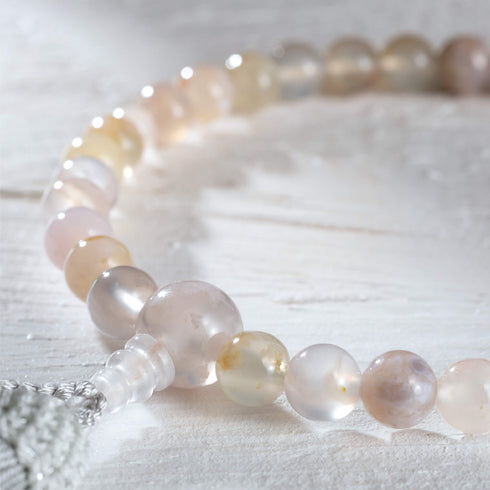 【念珠】桜瑪瑙 片手8mm 共仕立 本絹頭房 SN008