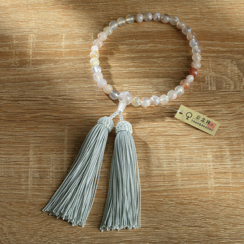 【念珠】桜瑪瑙 片手8mm 共仕立 本絹頭房 SN008