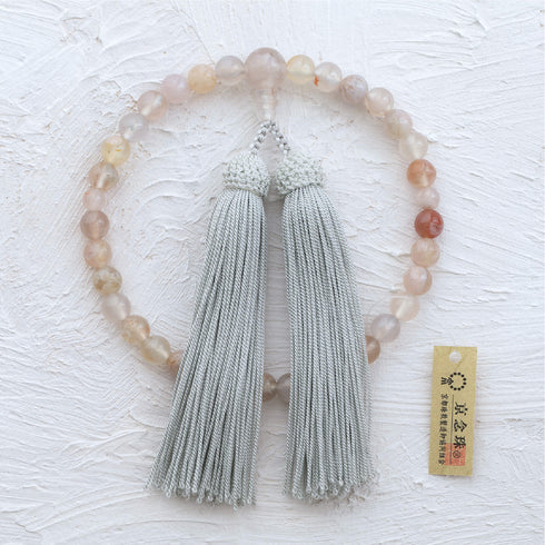 【念珠】桜瑪瑙 片手8mm 共仕立 本絹頭房 SN008