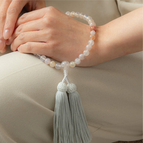 【念珠】桜瑪瑙 片手8mm 共仕立 本絹頭房 SN008