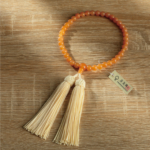 【念珠】オレンジアベンチュリン片手7mm 共仕立 本絹頭房 SN009