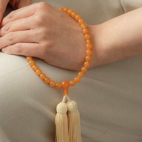 【念珠】オレンジアベンチュリン片手7mm 共仕立 本絹頭房 SN009