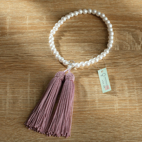 【念珠】再生パール片手7mm P仕立 人絹頭房灰桜 SN010