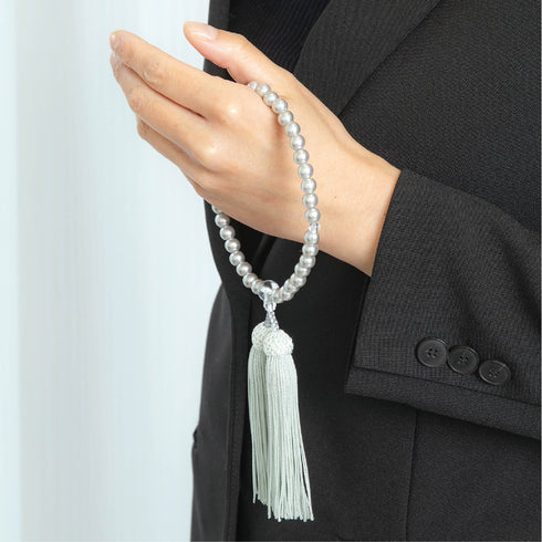 【念珠】再生グレーパール片手7mm P仕立 人絹頭房グレー SN011