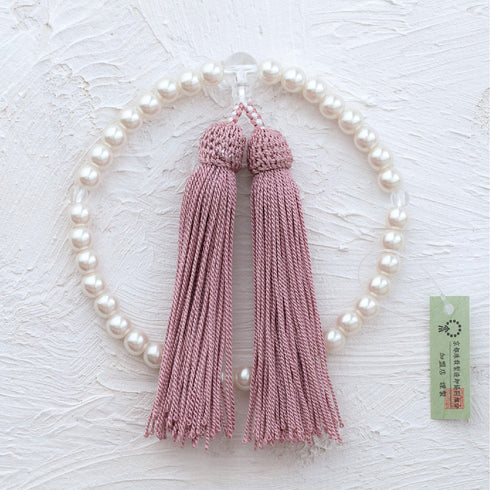 【念珠】再生パール片手7mm P仕立 人絹頭房灰桜 SN010