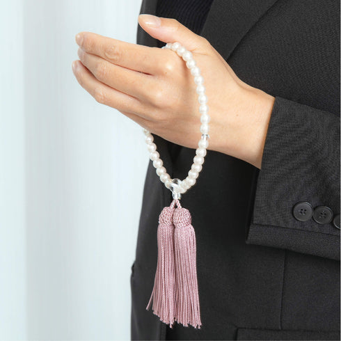 【念珠】再生パール片手7mm P仕立 人絹頭房灰桜 SN010