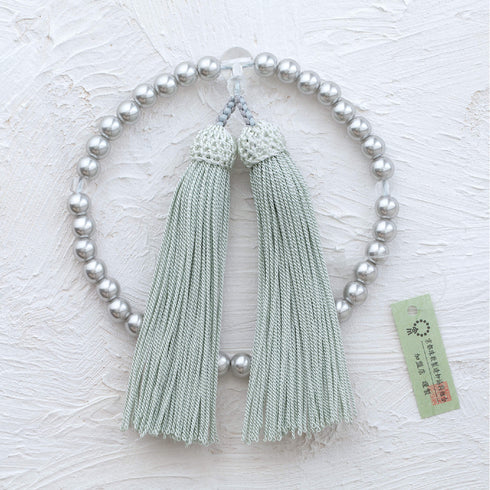 【念珠】再生グレーパール片手7mm P仕立 人絹頭房グレー SN011