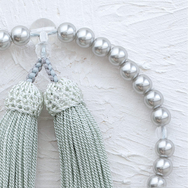 【念珠】再生グレーパール片手7mm P仕立 人絹頭房グレー SN011