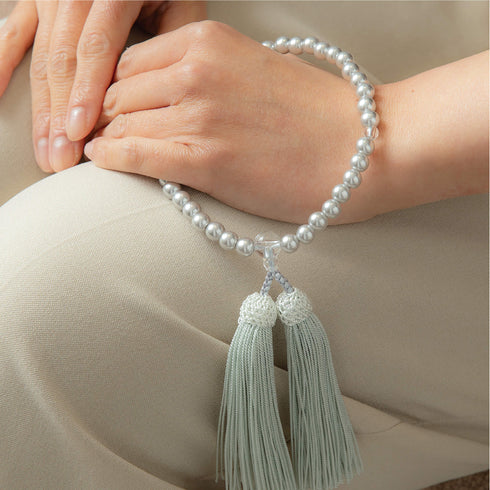 【念珠】再生グレーパール片手7mm P仕立 人絹頭房グレー SN011