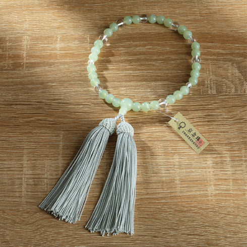 【念珠】ニュージェイド片手7mm 水晶 本絹頭房 SN012