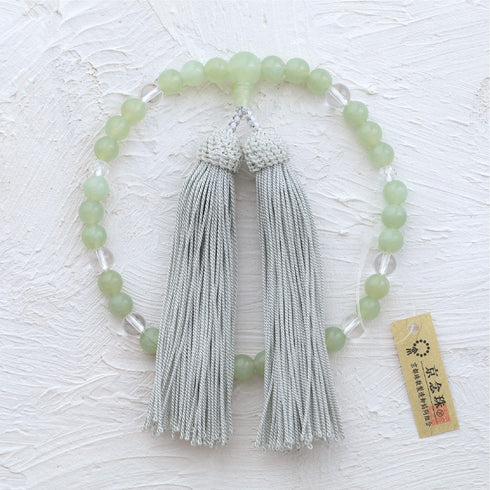 【念珠】ニュージェイド片手7mm 水晶 本絹頭房 SN012