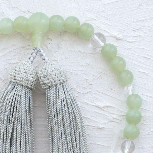 【念珠】ニュージェイド片手7mm 水晶 本絹頭房 SN012