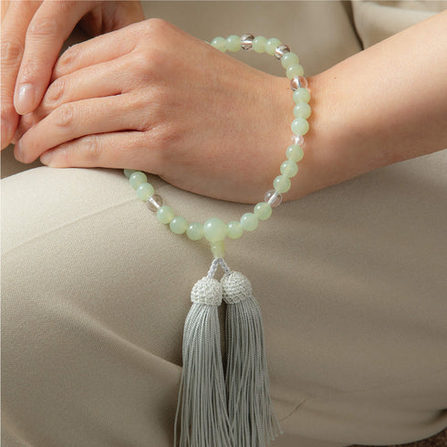 【念珠】ニュージェイド片手7mm 水晶 本絹頭房 SN012