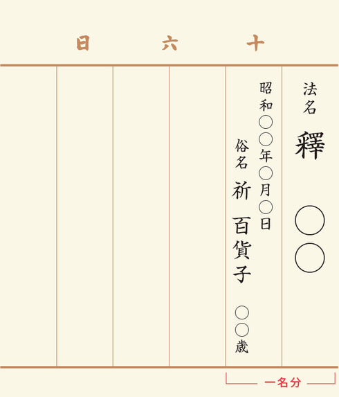 【過去帳/単品販売不可商品】過去帳中紙への名入れ印刷(有料オプション)