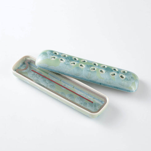 【香炉】花結晶　寝かせる線香皿　清水焼　中　 SB68