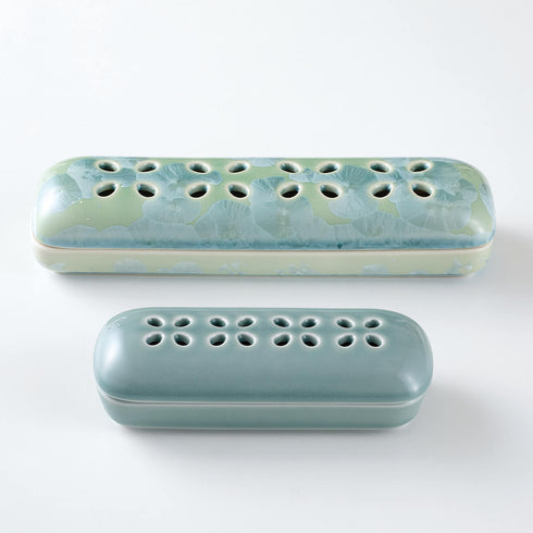 【香炉】花結晶　寝かせる線香皿　清水焼　中　 SB68