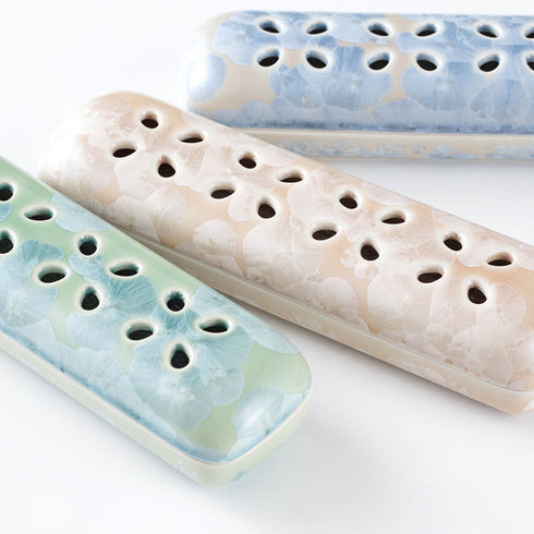 【香炉】花結晶　寝かせる線香皿　清水焼　中　 SB68