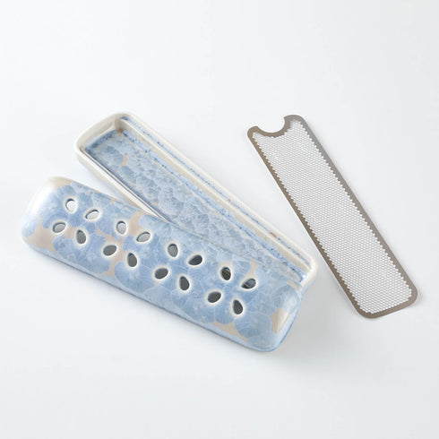 【香炉】花結晶　寝かせる線香皿　清水焼　中　 SB68